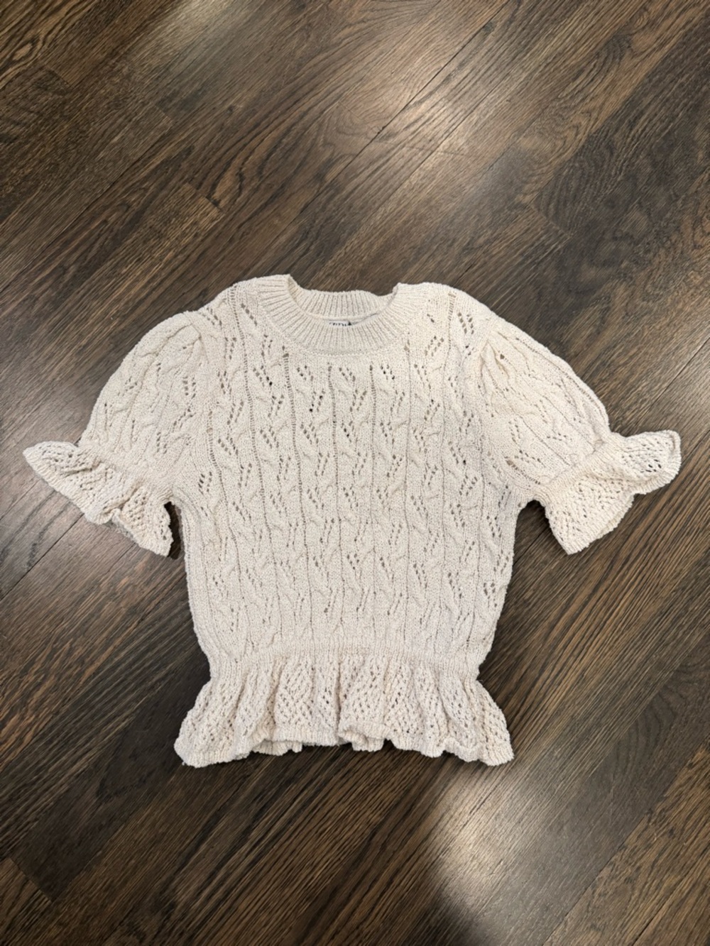 Zara Cream Open-Knit Short Sleeve Sweater